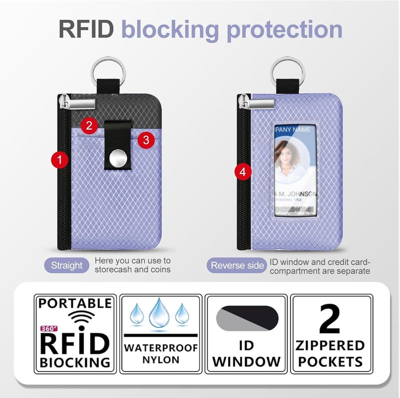CCUMI Minimalist RFID Blocking Small Wallet with ID Window,WaterResistant Zip Id Case Wallet with Lanyard Keychain for Cards,Cash,Travel,Women,Men (Lavender Purple/DarkGrey) - Image 2